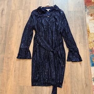 Navy Sequin Wrap Dress